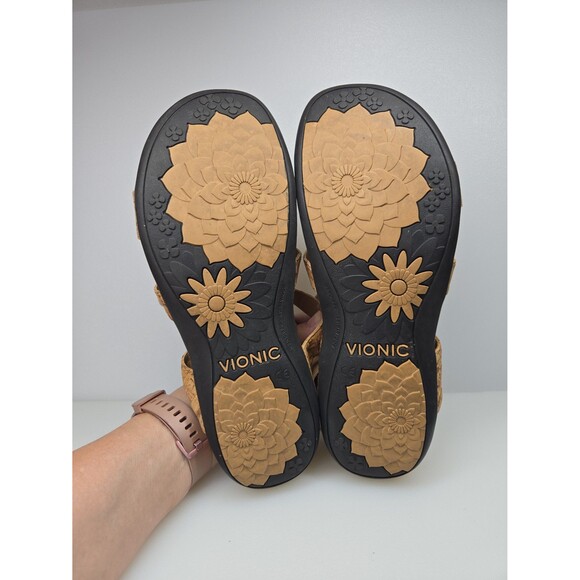 Vionic Amber-Tan Adjustable Sandals Cork Look, Gold Foil Accents Women's Size 10 - Picture 7 of 12